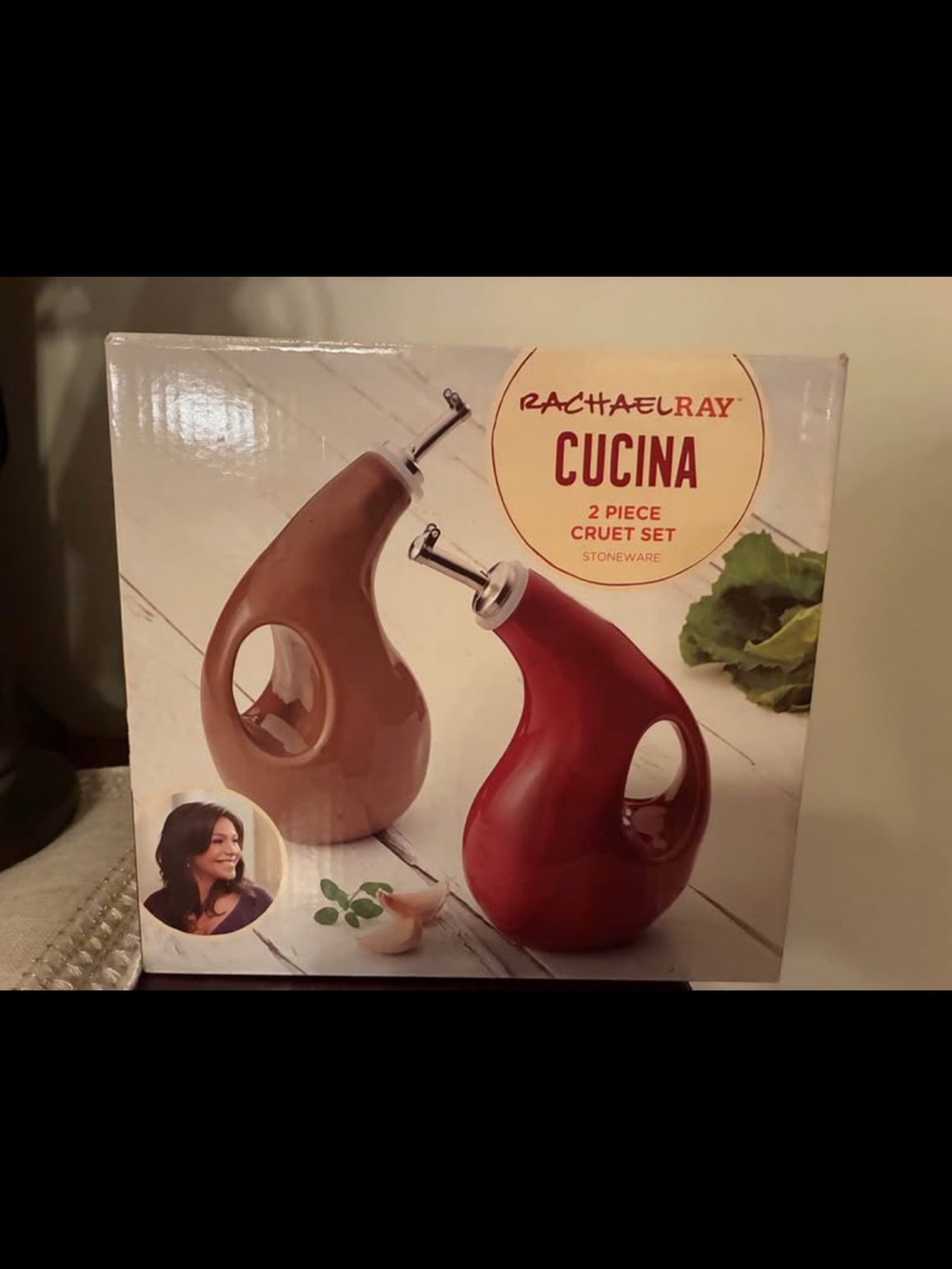 Rachael Ray Cucina Two-Piece Stoneware Cruet Set - Red & Brown